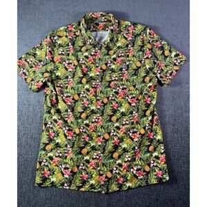 AVID Men's XL button down Hawaiian palm leaves fish pineapple flowers summer